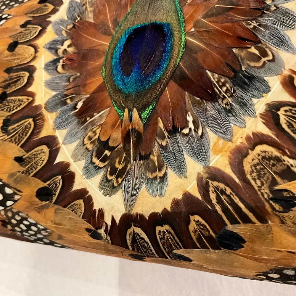 VTG Outdoor Forest Fairytale Wedding Feather Frame Bag Woodsy Bride Brown Blue - Picture 13 of 16